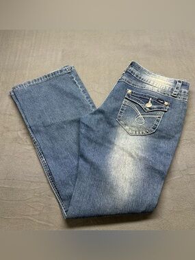 Angels Jeans Dark Blue Denim with Yellow Logo and Red Heart Accent